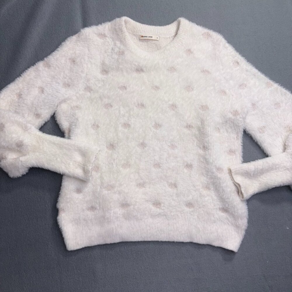 Marine Layer Arielle Crewneck Sweater Beige Gold Polka Dots Soft Classic sz. S